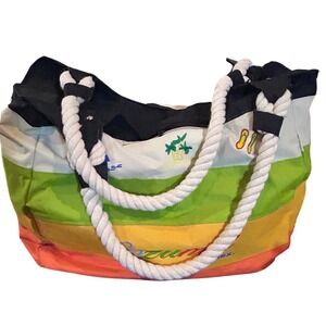 Resort Beach Tote Bag Striped Rope Handles Zipper Top Travel Heavy‎ Duty Large